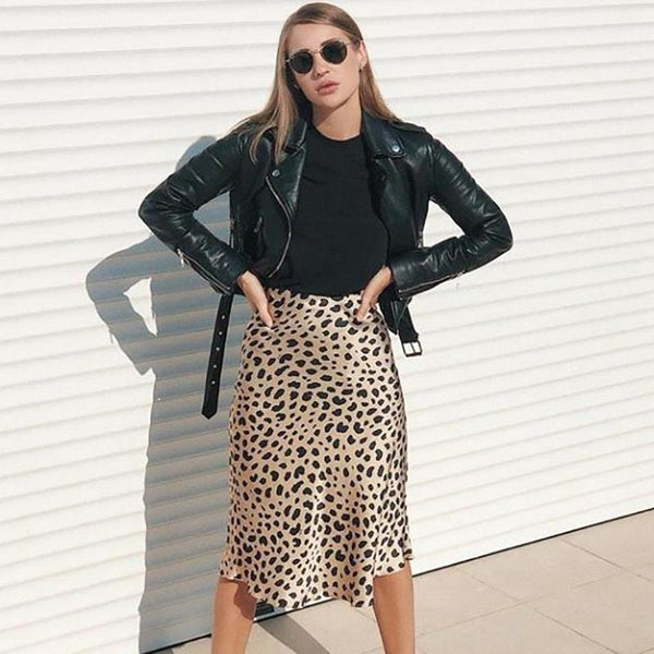 Jupe Léopard Midi Satin